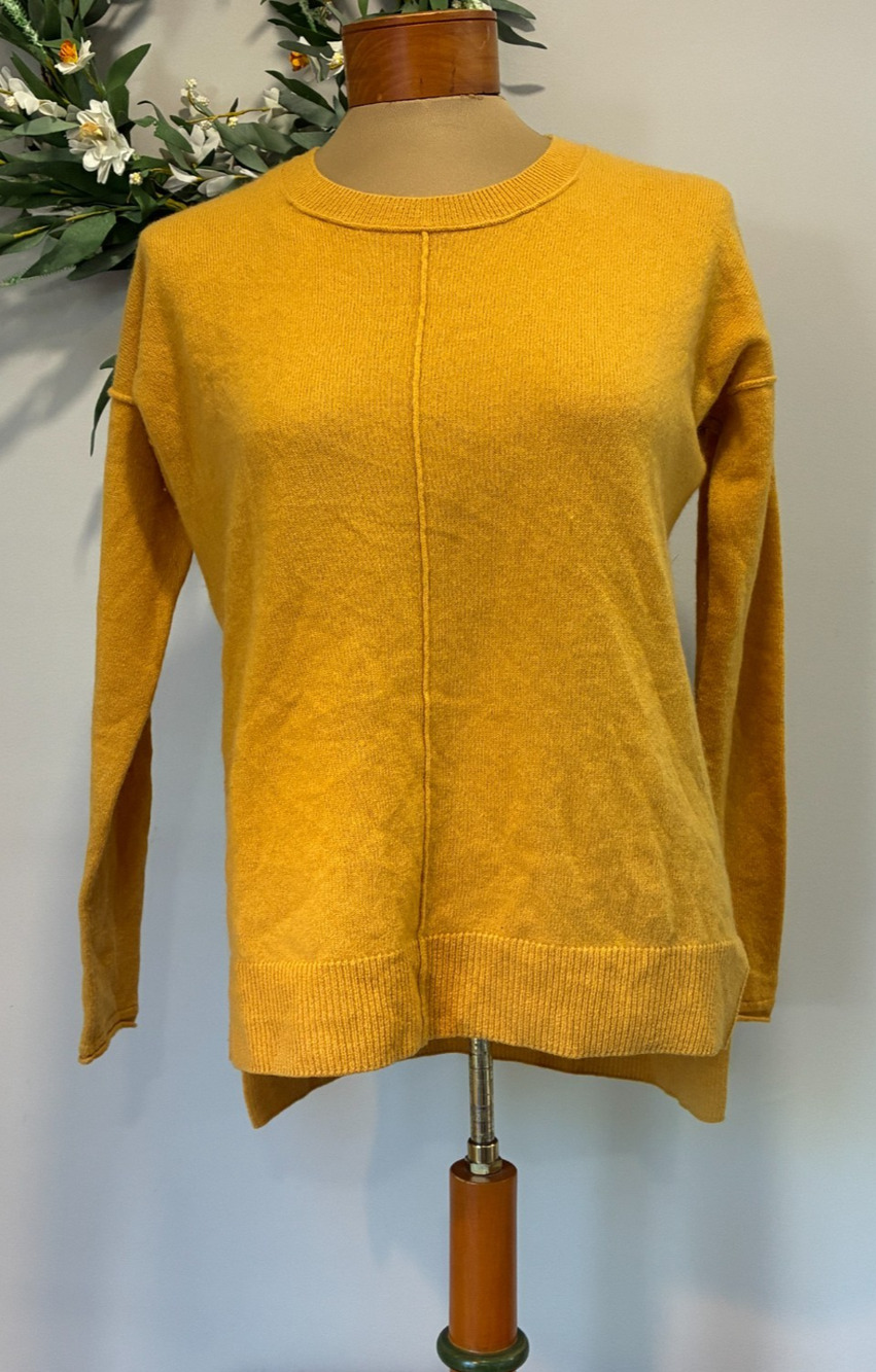 Tahari 100% Cashmere Pure Luxe Women's Sweater Yellow Gold Crewneck, Size XS